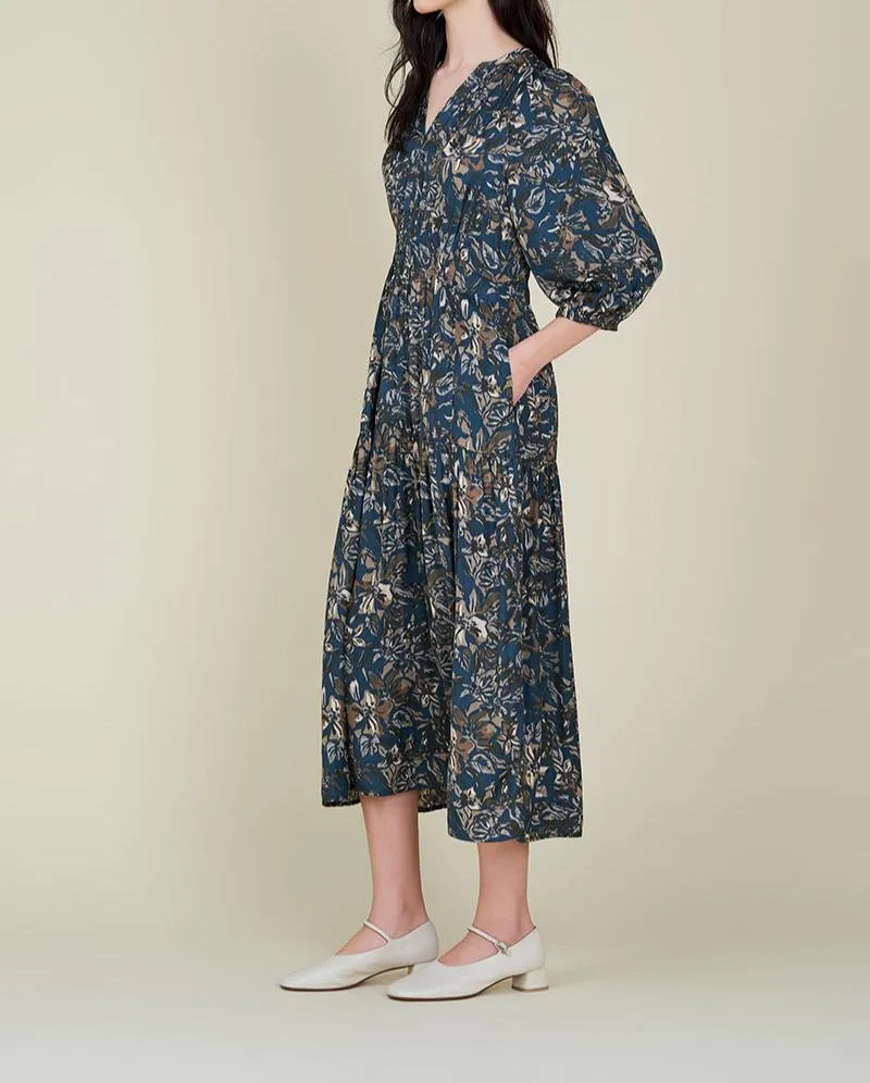 3/4 SLEEVES PRINTED MIDI DRESS