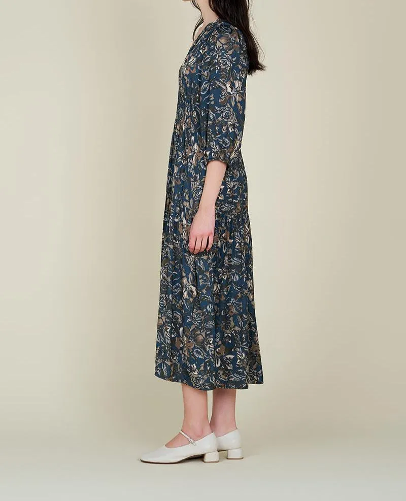 3/4 SLEEVES PRINTED MIDI DRESS