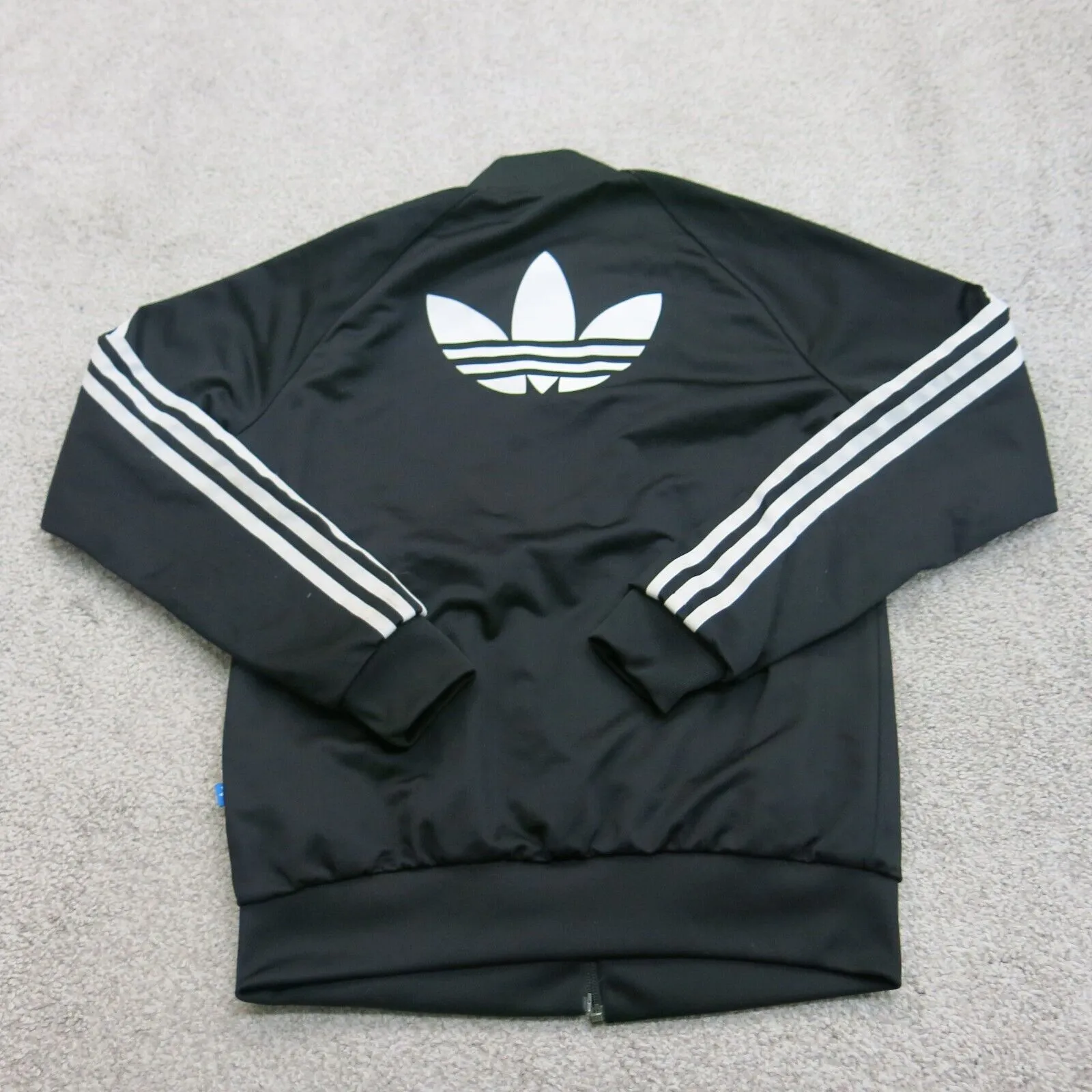 Adidas Womens Full Zip Track Jacket White 3 Striped Embroidered Logo Black SZ 10