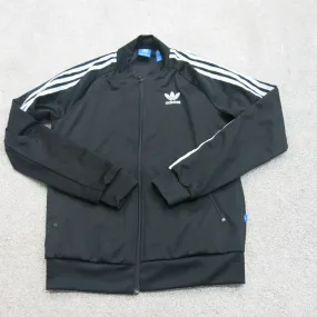 Adidas Womens Full Zip Track Jacket White 3 Striped Embroidered Logo Black SZ 10