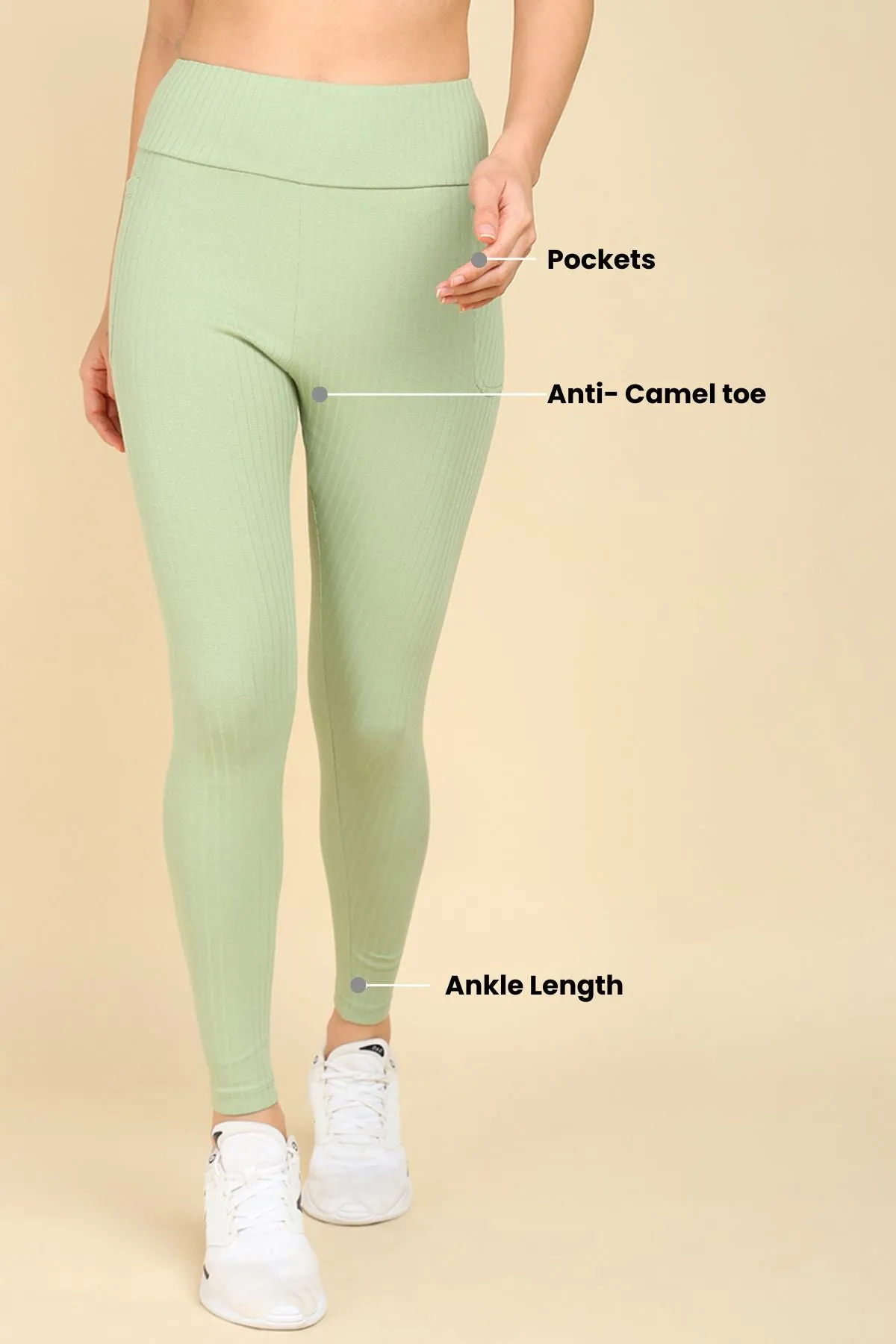 All Over Ribbed Cotton Pistachio Green Mom Legging