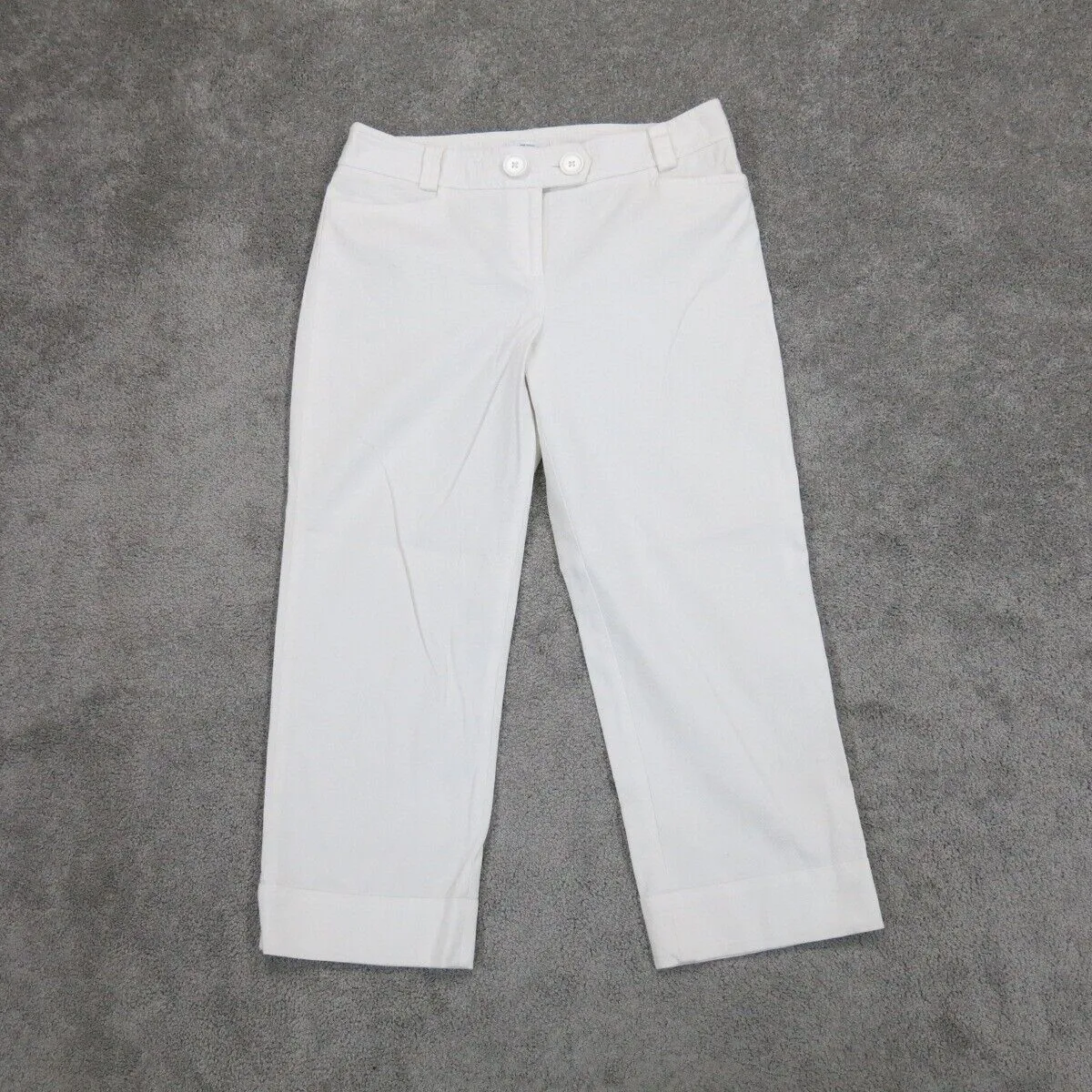 Ann Taylor Women Dress Pant Straight Leg Mid Rise Pockets Cotton White Size 8