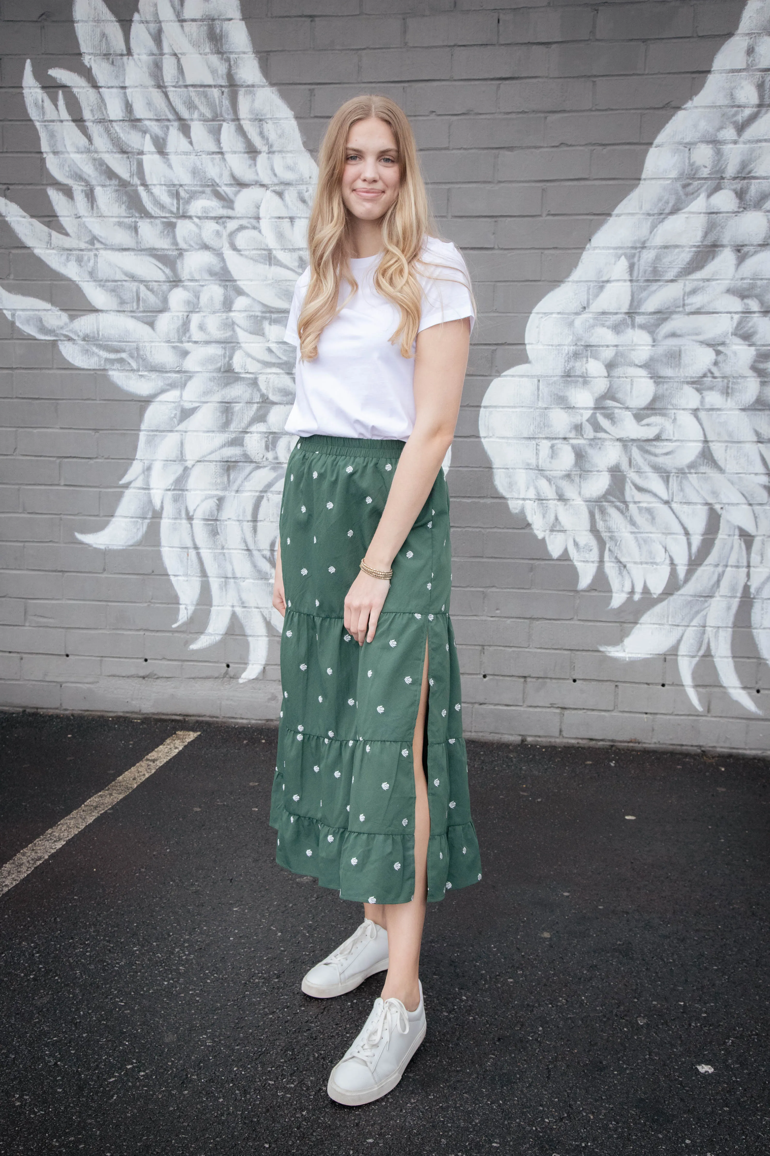 Azra Embroidered Maxi Skirt, Dark Green