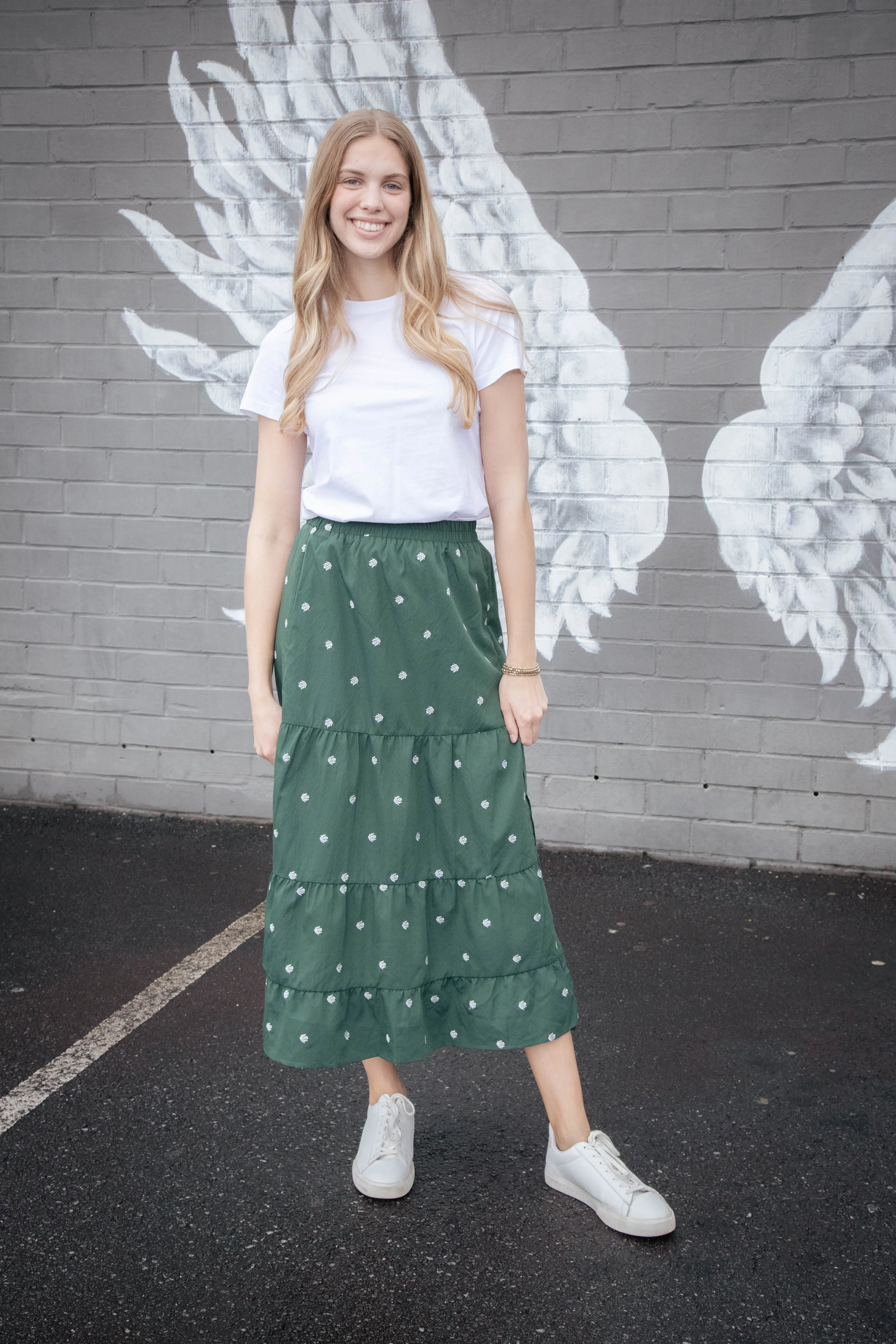 Azra Embroidered Maxi Skirt, Dark Green