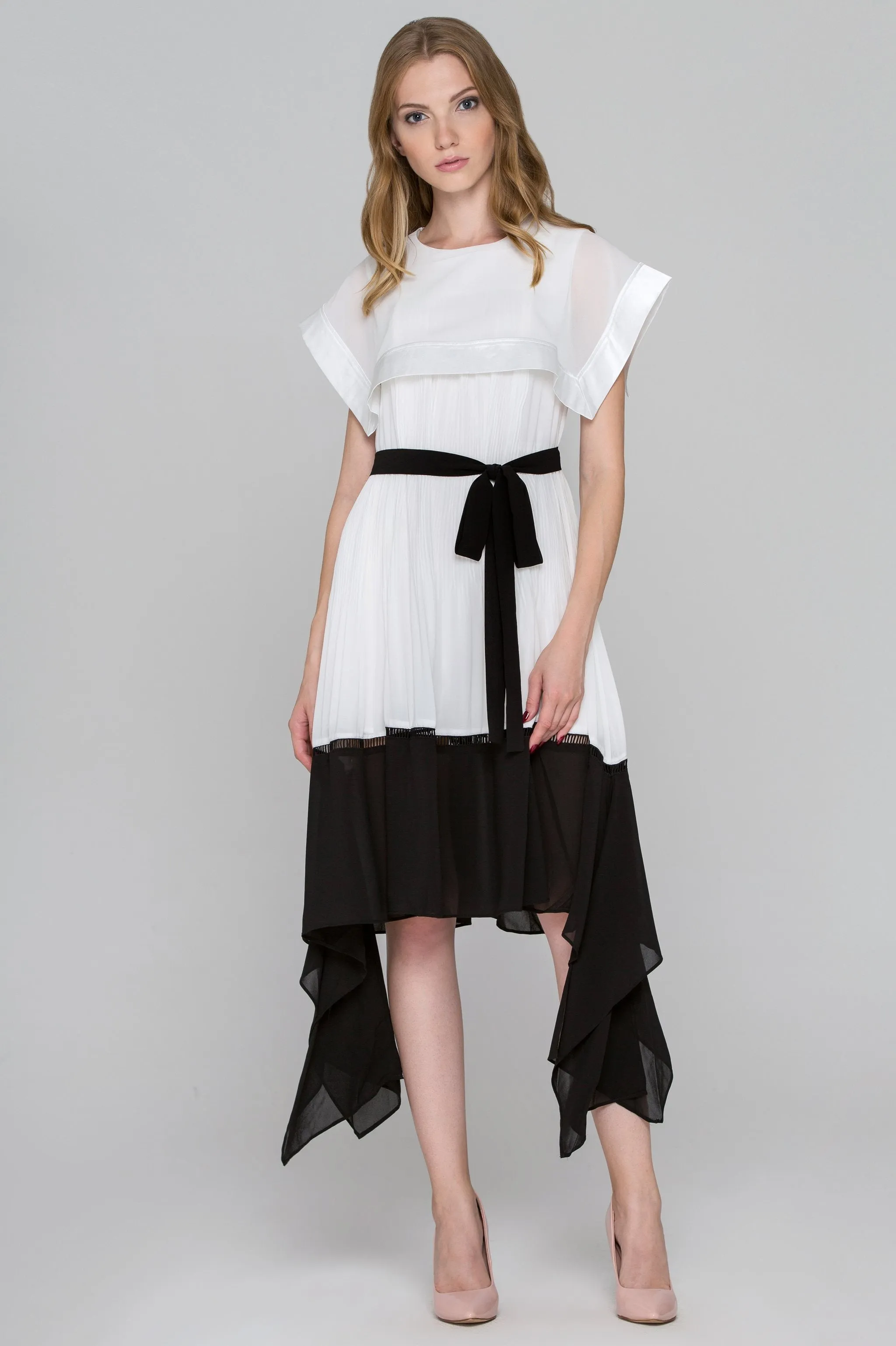 Black and White Sailor Collar Chiffon Midi Dress