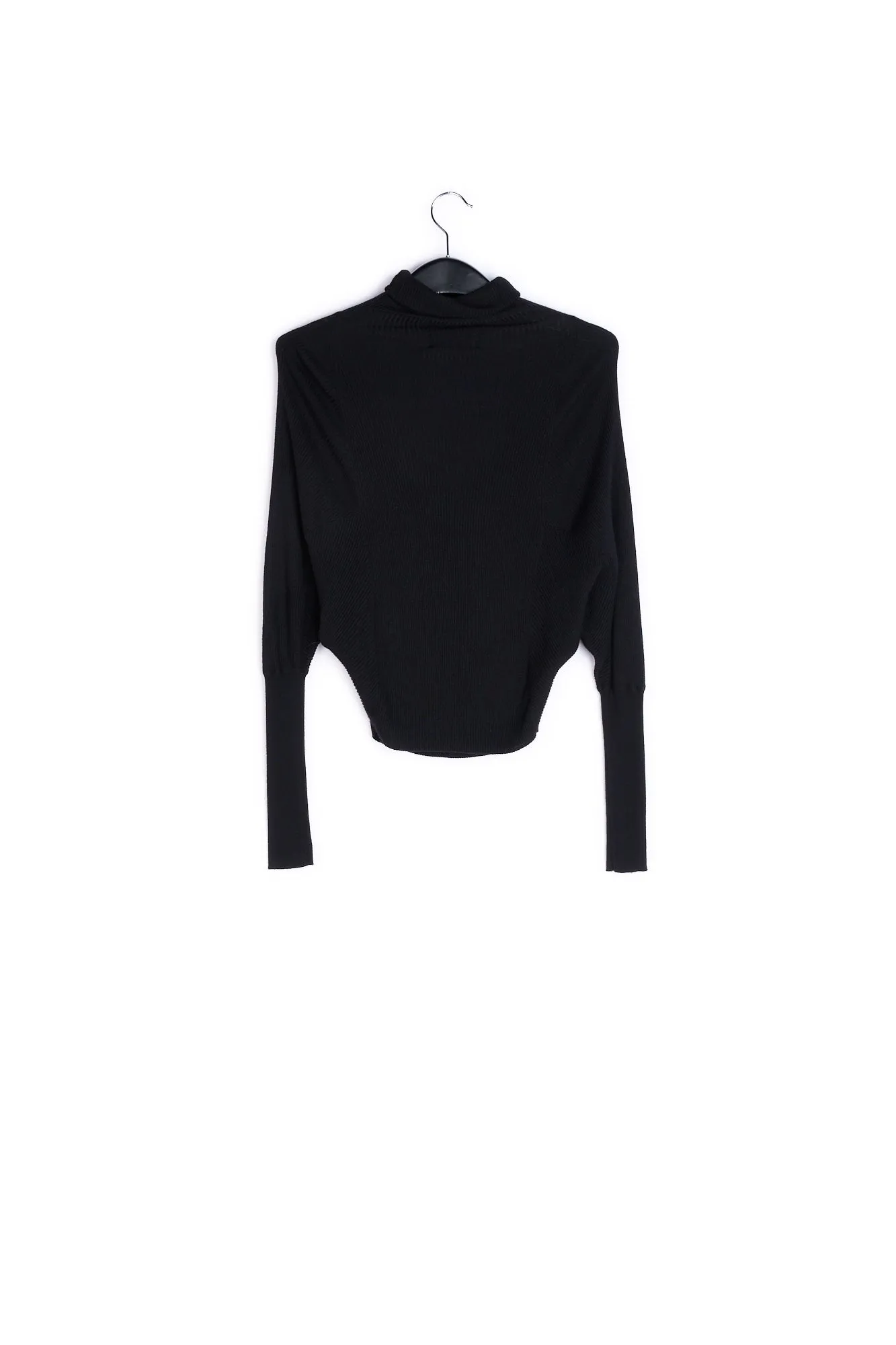 Black batwing-sleeve turtleneck sweater