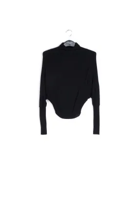 Black batwing-sleeve turtleneck sweater