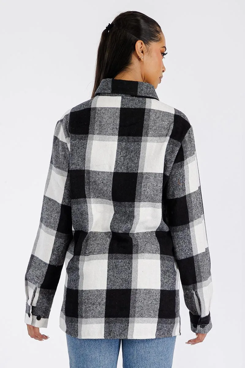 Black Big Squares Plaid Boyfriend Oversized Soft Flannel