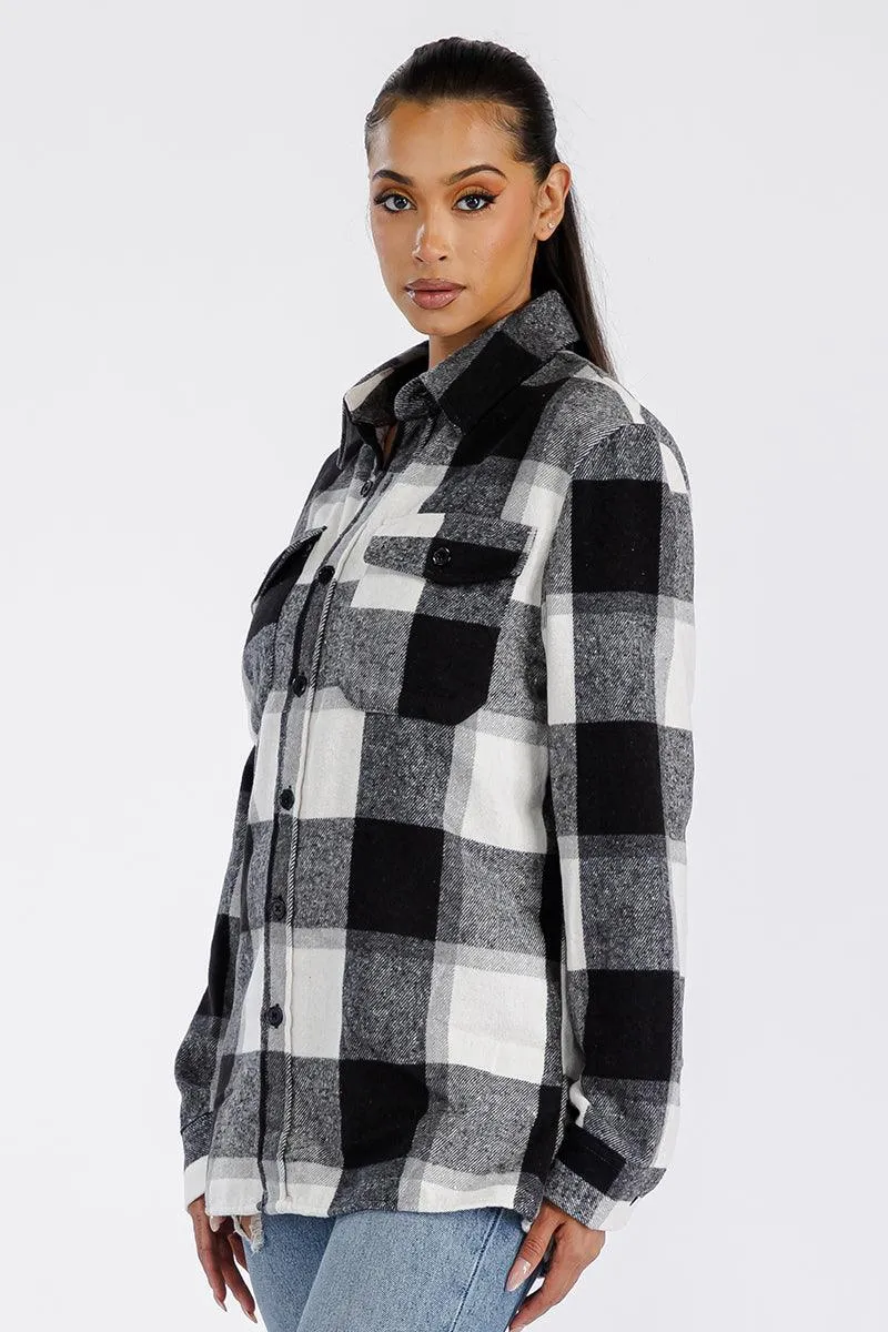 Black Big Squares Plaid Boyfriend Oversized Soft Flannel