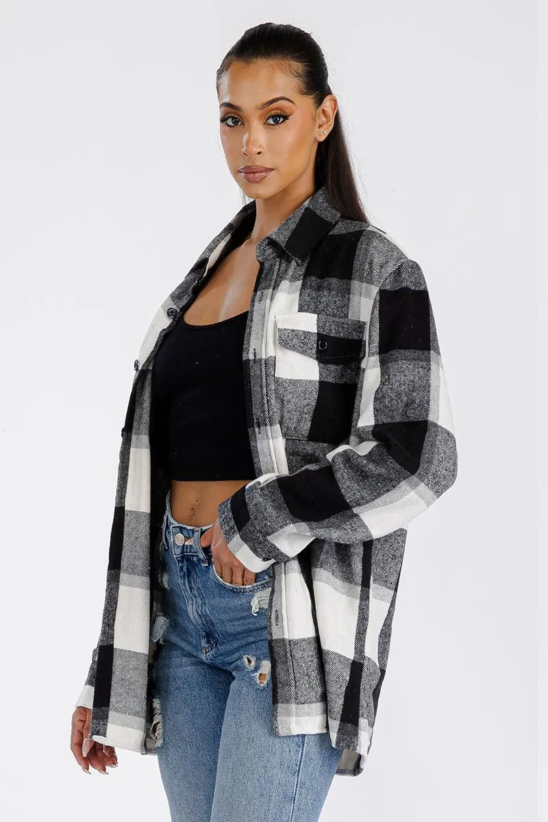 Black Big Squares Plaid Boyfriend Oversized Soft Flannel