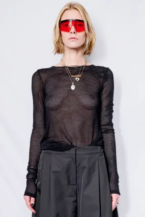 Black Thermal Mesh Long Sleeve Mockneck