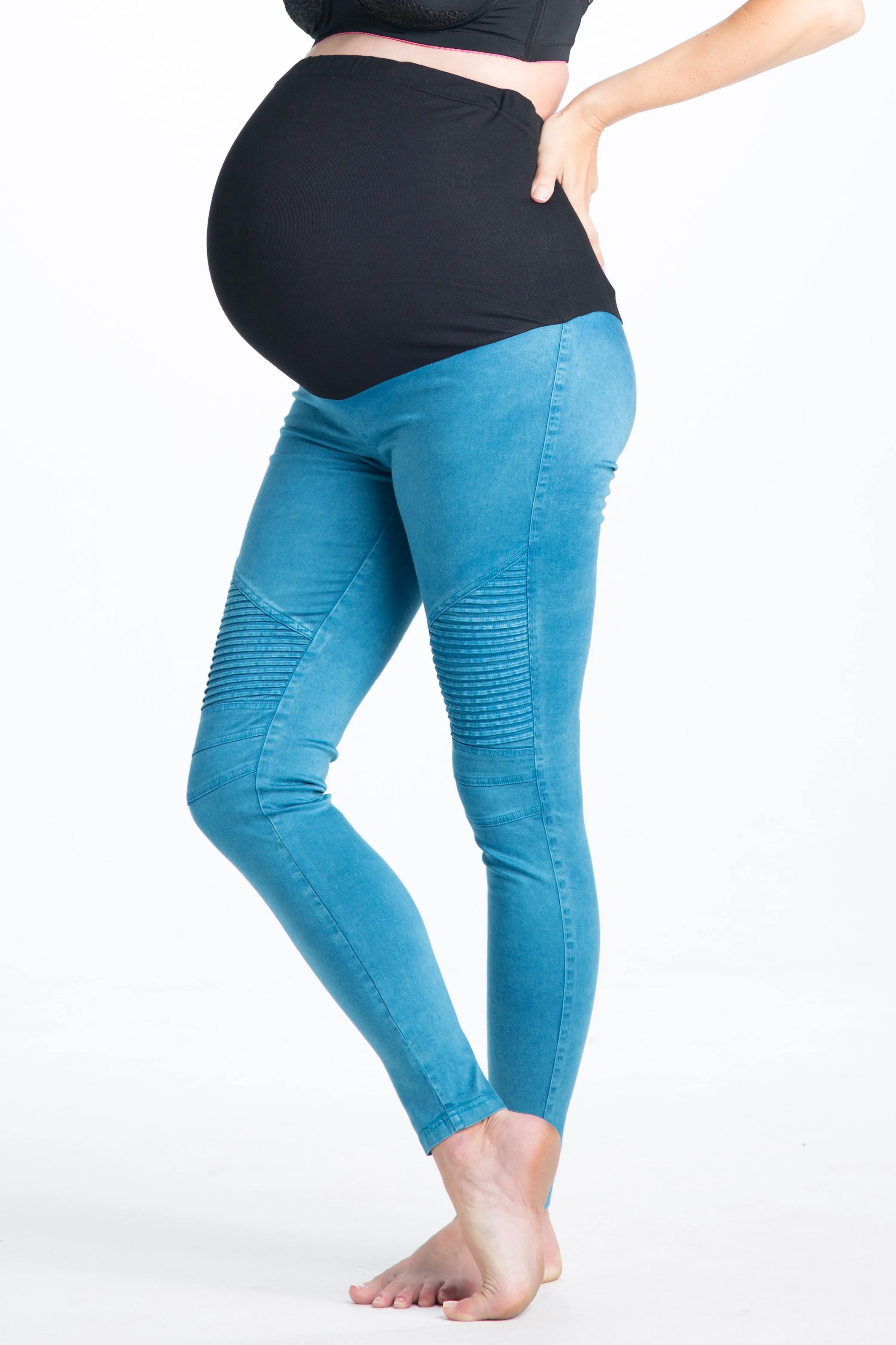 Blue Crush Moto Maternity Leggings