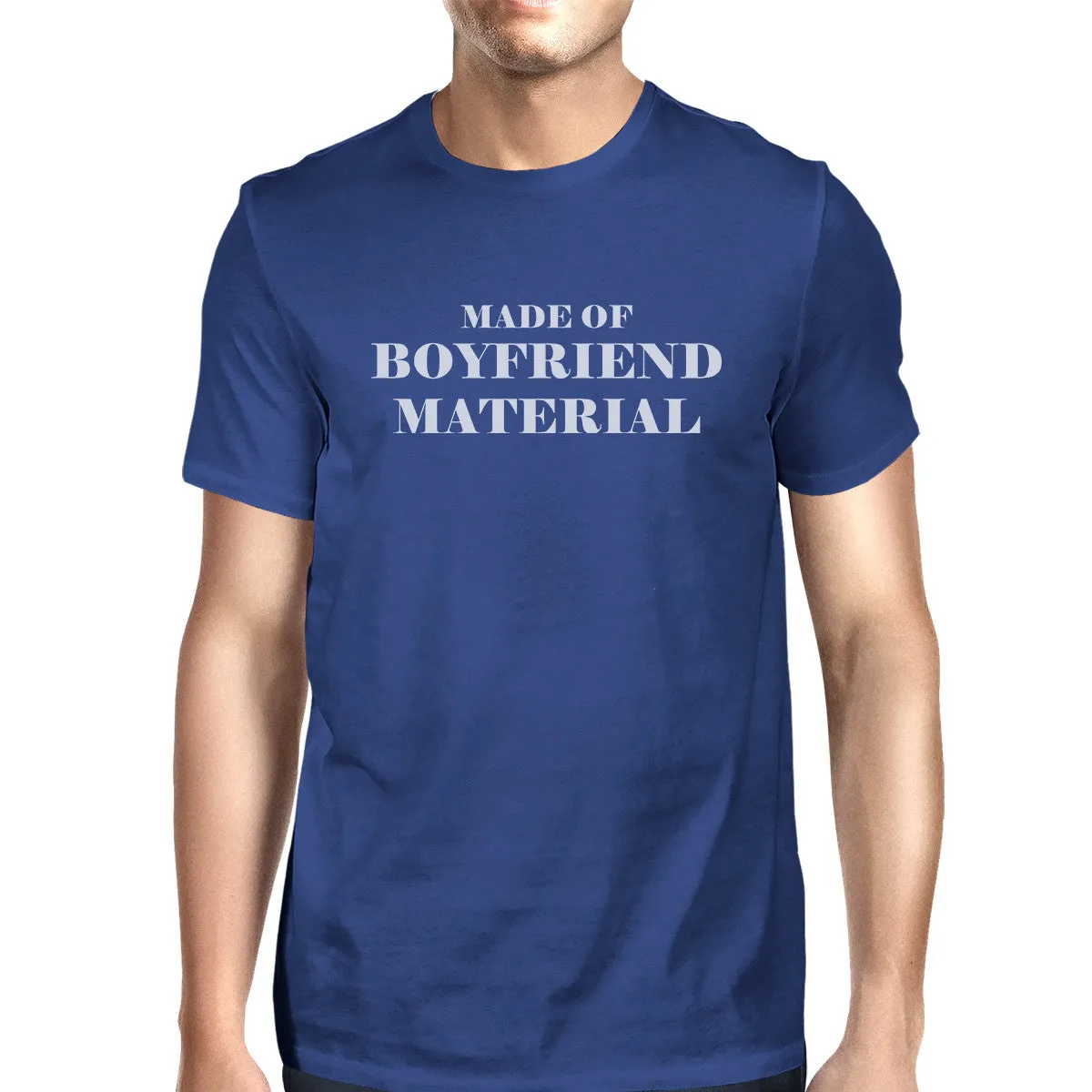 Boyfriend Material Mens Blue Round Neck T-Shirt Trendy Graphic Top