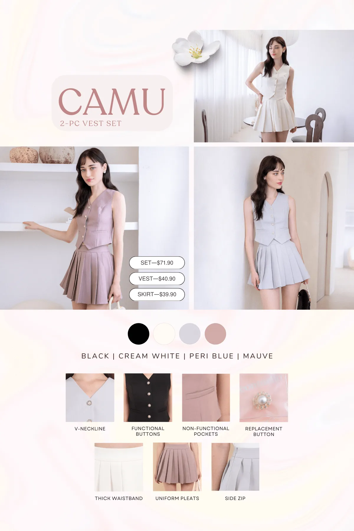 CAMU PLEATED SKIRT IN MAUVE