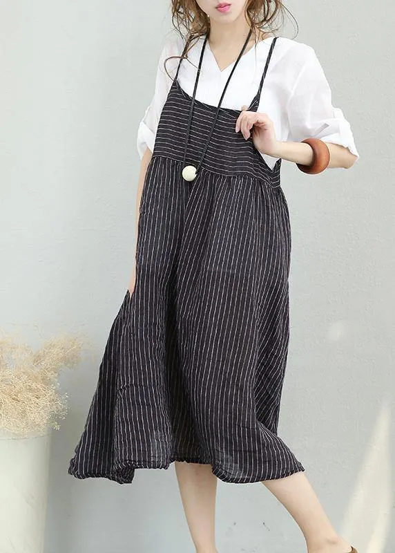 Casual Chiffon suspender dress women summer striped midi skirt