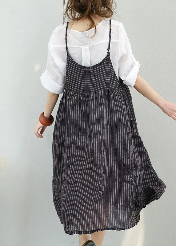 Casual Chiffon suspender dress women summer striped midi skirt