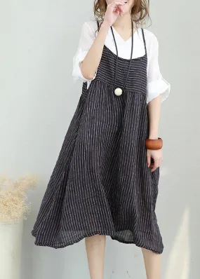 Casual Chiffon suspender dress women summer striped midi skirt