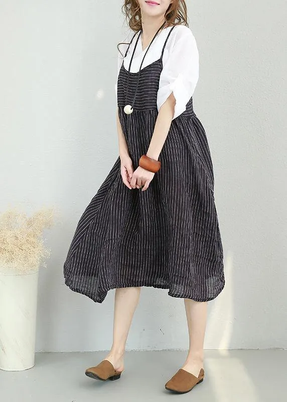 Casual Chiffon suspender dress women summer striped midi skirt