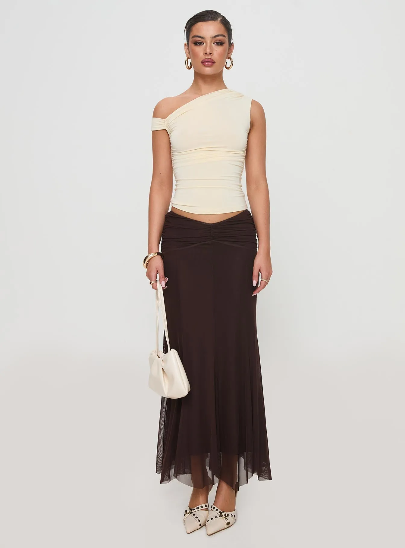 Cavatelli Ruched Maxi Skirt Chocolate