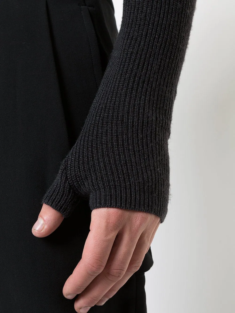 Charcoal Wool Ribbed High Neck Pullover