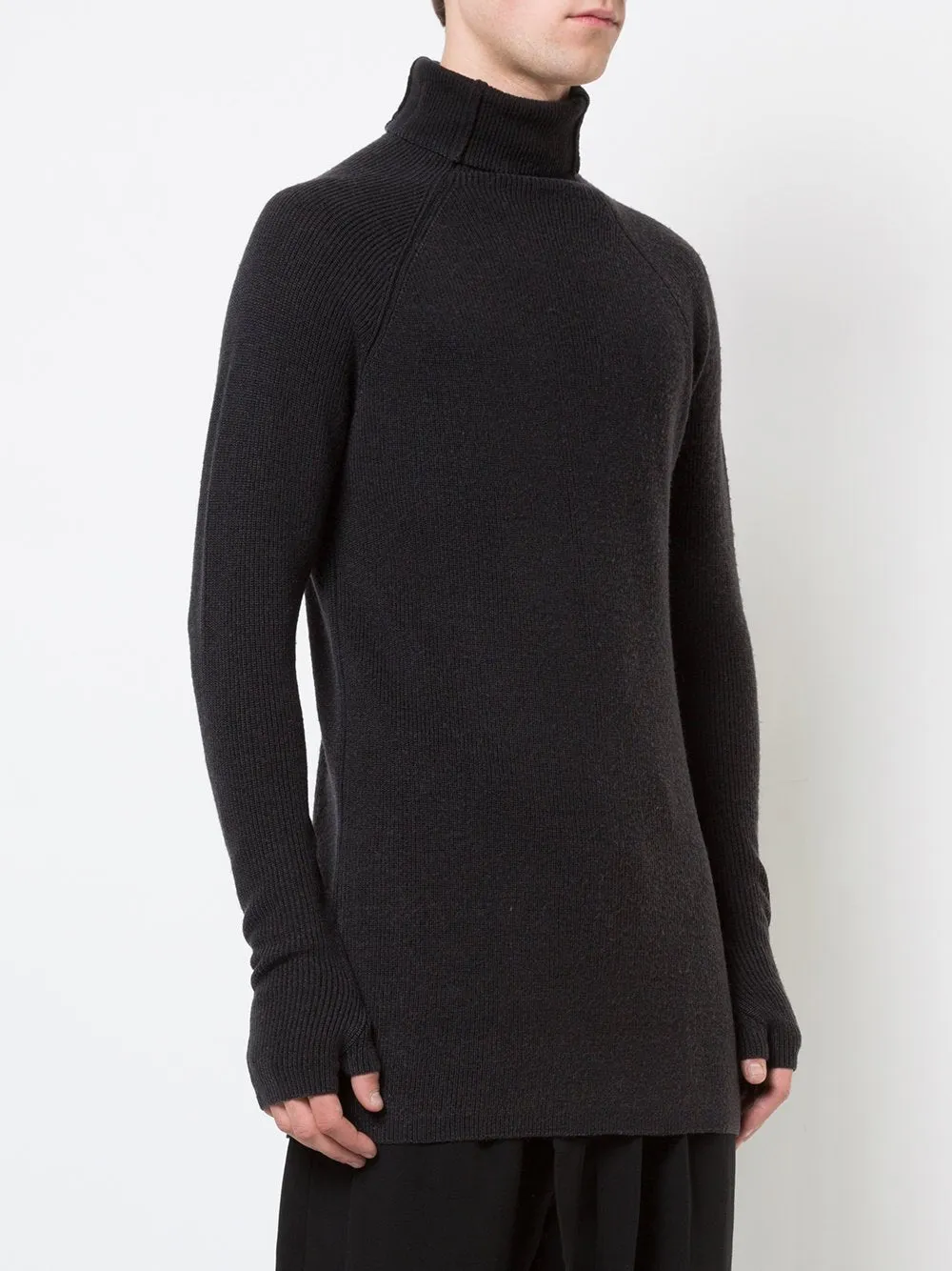 Charcoal Wool Ribbed High Neck Pullover