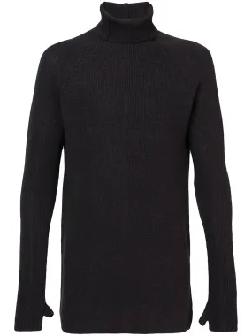 Charcoal Wool Ribbed High Neck Pullover