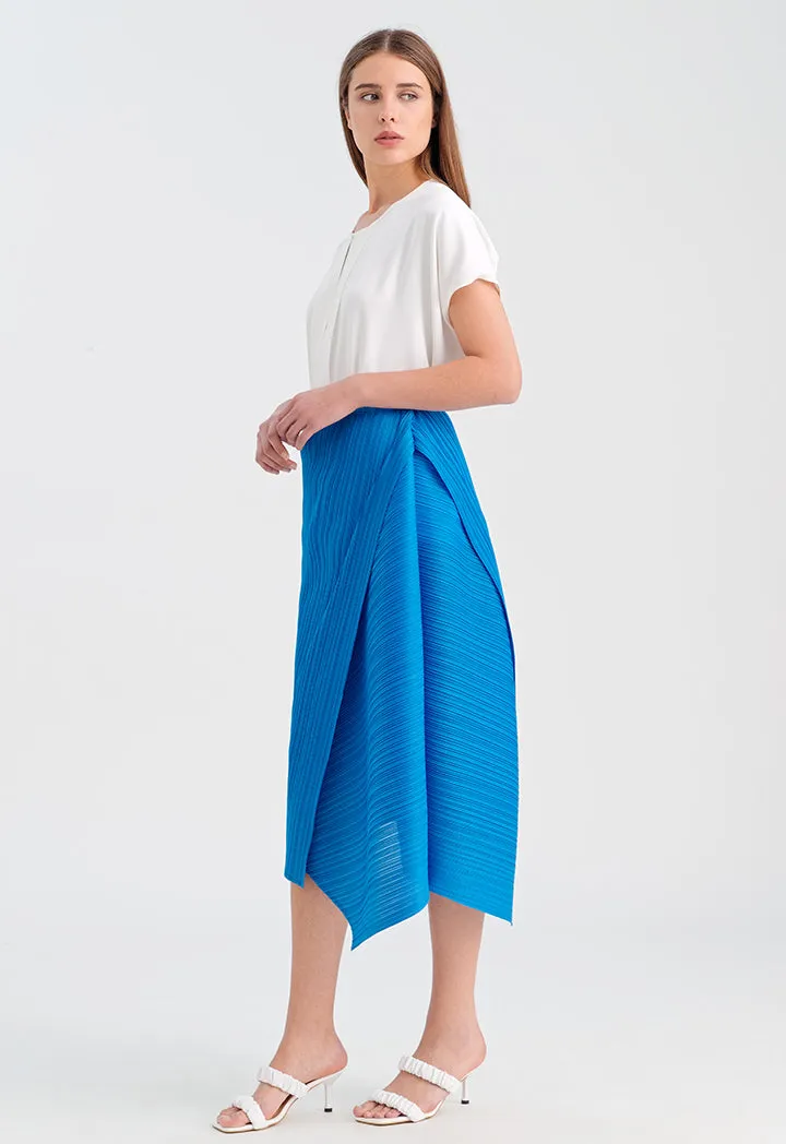 Choice Electric Pleated Solid Aysmmetrical Skirt Blue Blue