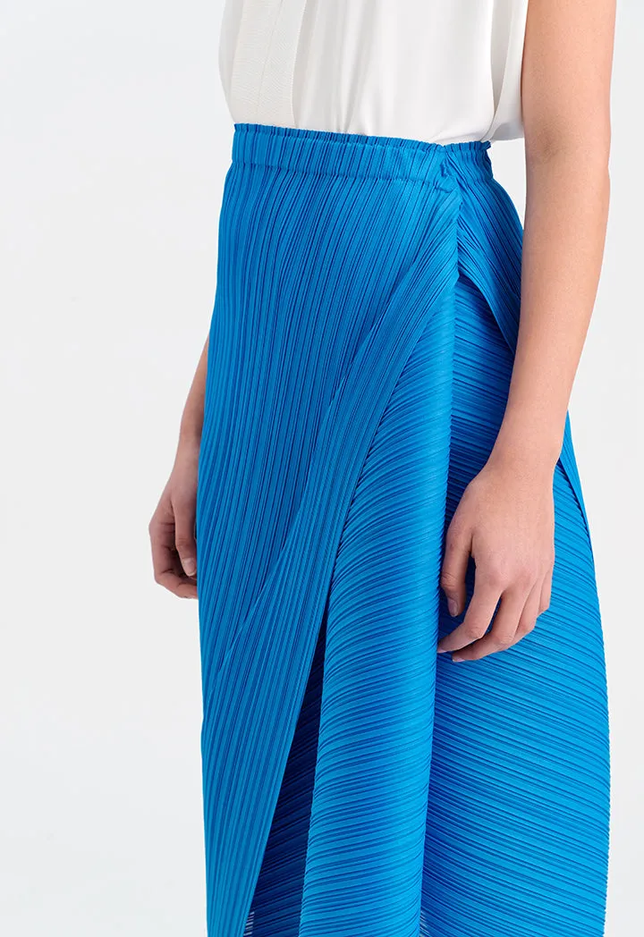 Choice Electric Pleated Solid Aysmmetrical Skirt Blue Blue