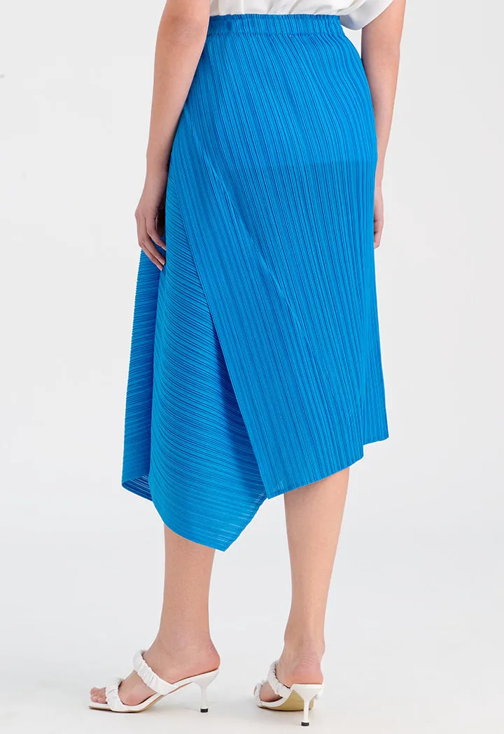 Choice Electric Pleated Solid Aysmmetrical Skirt Blue Blue