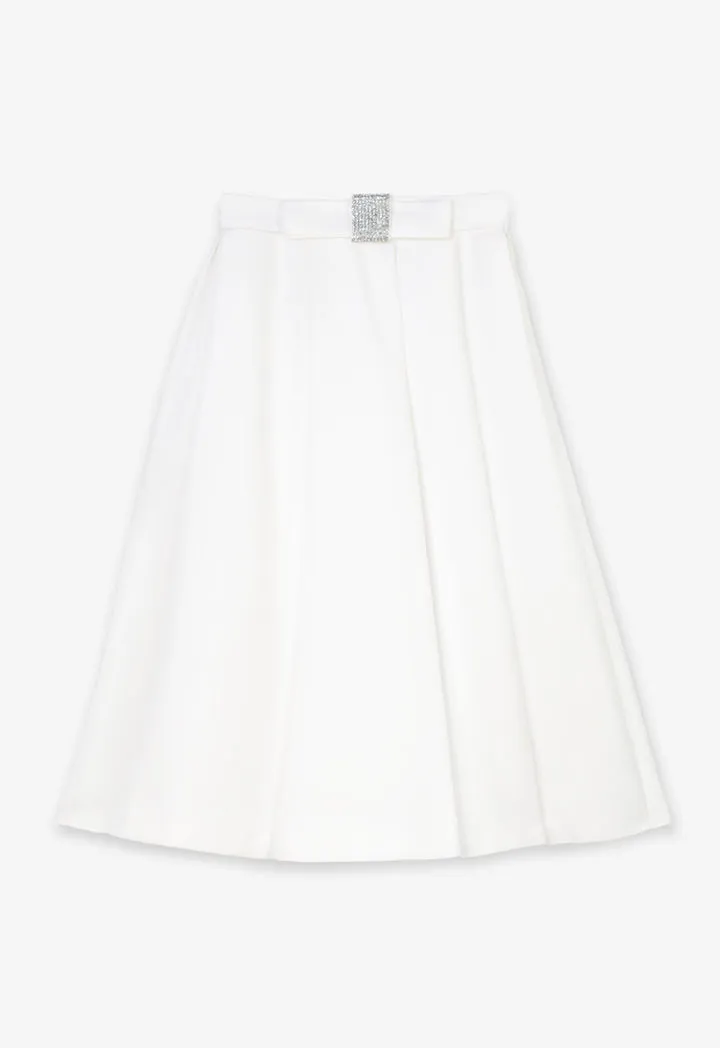 Choice Pleated Detail Solid Skirt Offwhite