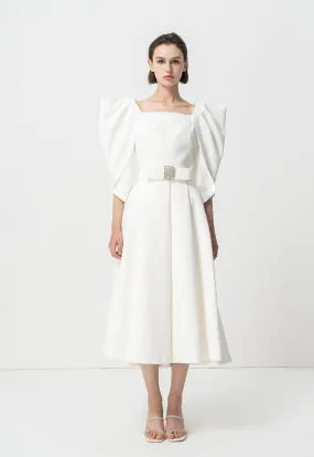 Choice Pleated Detail Solid Skirt Offwhite