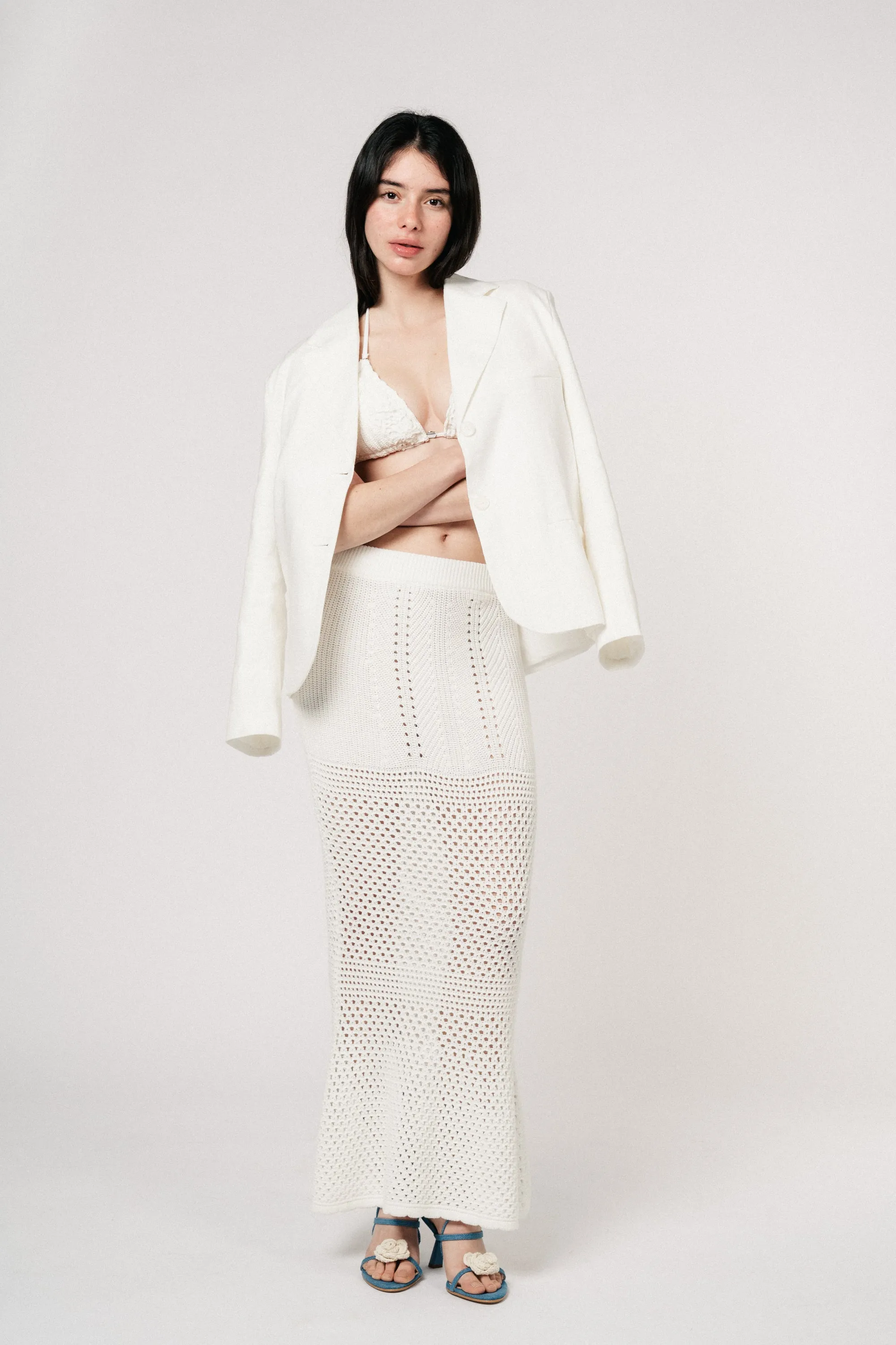 Coco Crochet Knit Maxi Skirt - White