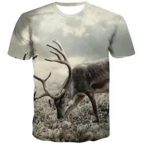 Deer T-shirt Men Animal Tshirts Novelty Landscape Tshirts Casual Short Sleeve