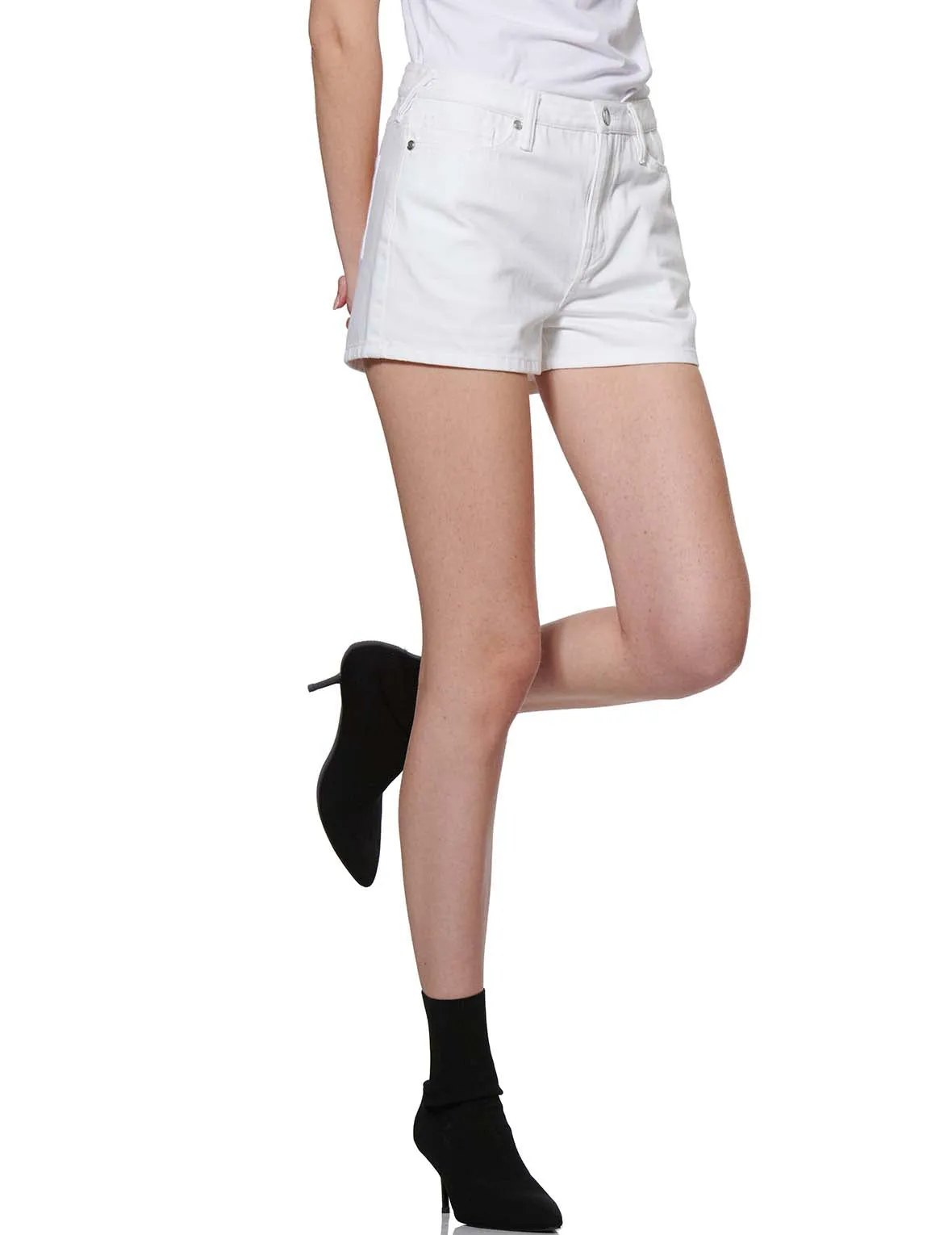 Denim Shorts with Asymmetric Pleated Skirt Overlay