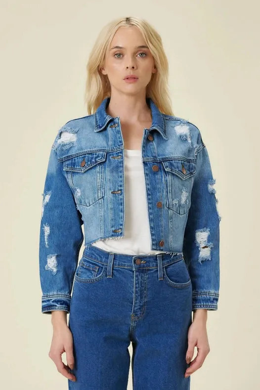 Distressed Cropped Denim Jacket