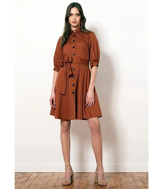 Donna Morgan Shirtdress with stiched pleat detail