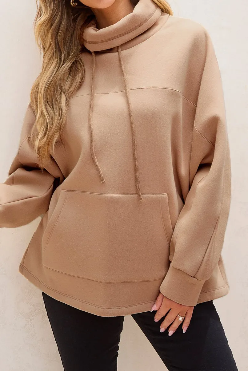 Drawstring Turtleneck Dolman Sleeve Sweatshirt