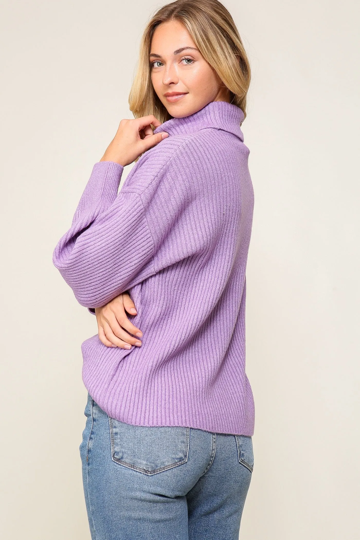 Drop Shoulder Turtleneck Sweater