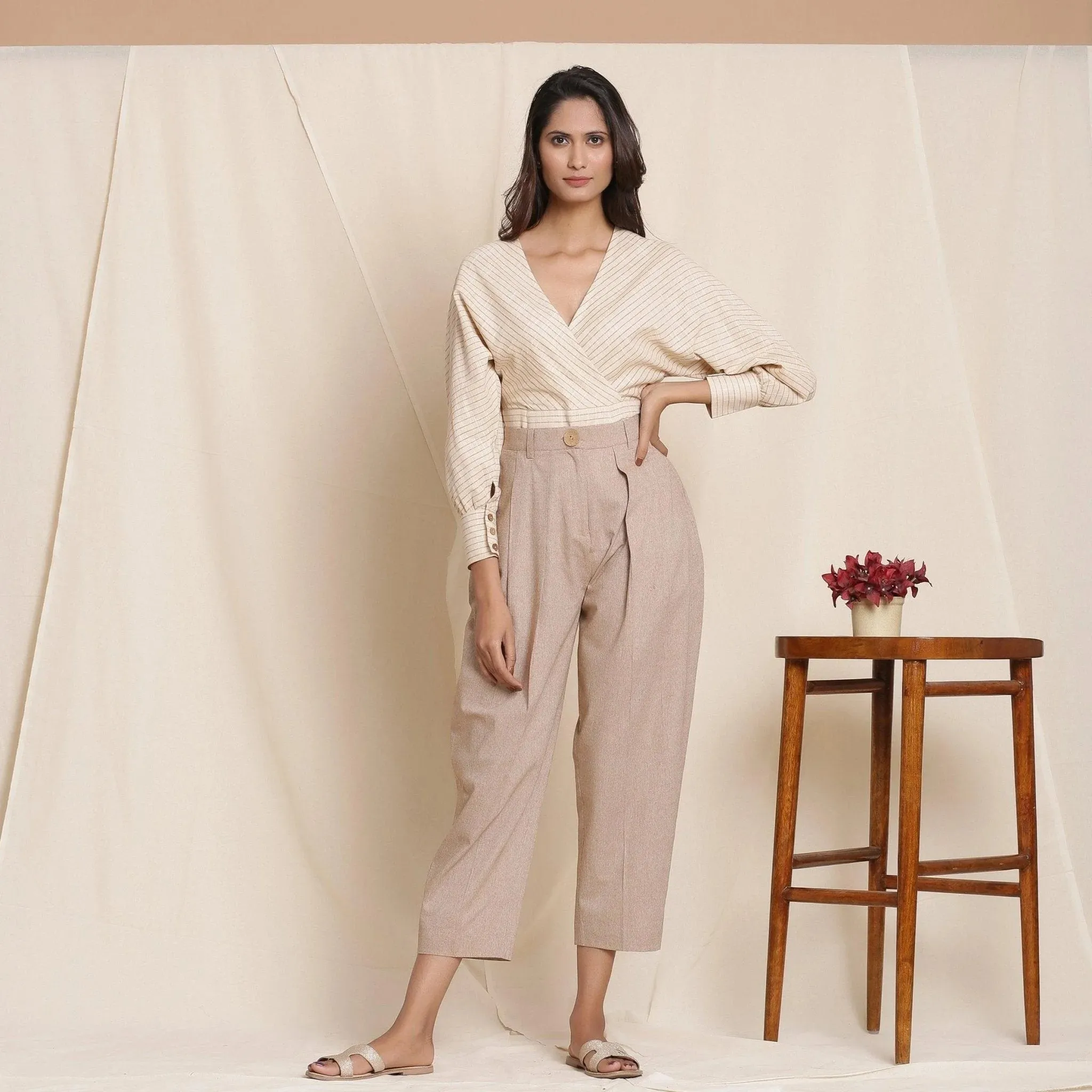 Dusk Brown Cotton High-Rise Pegged Chino Pant