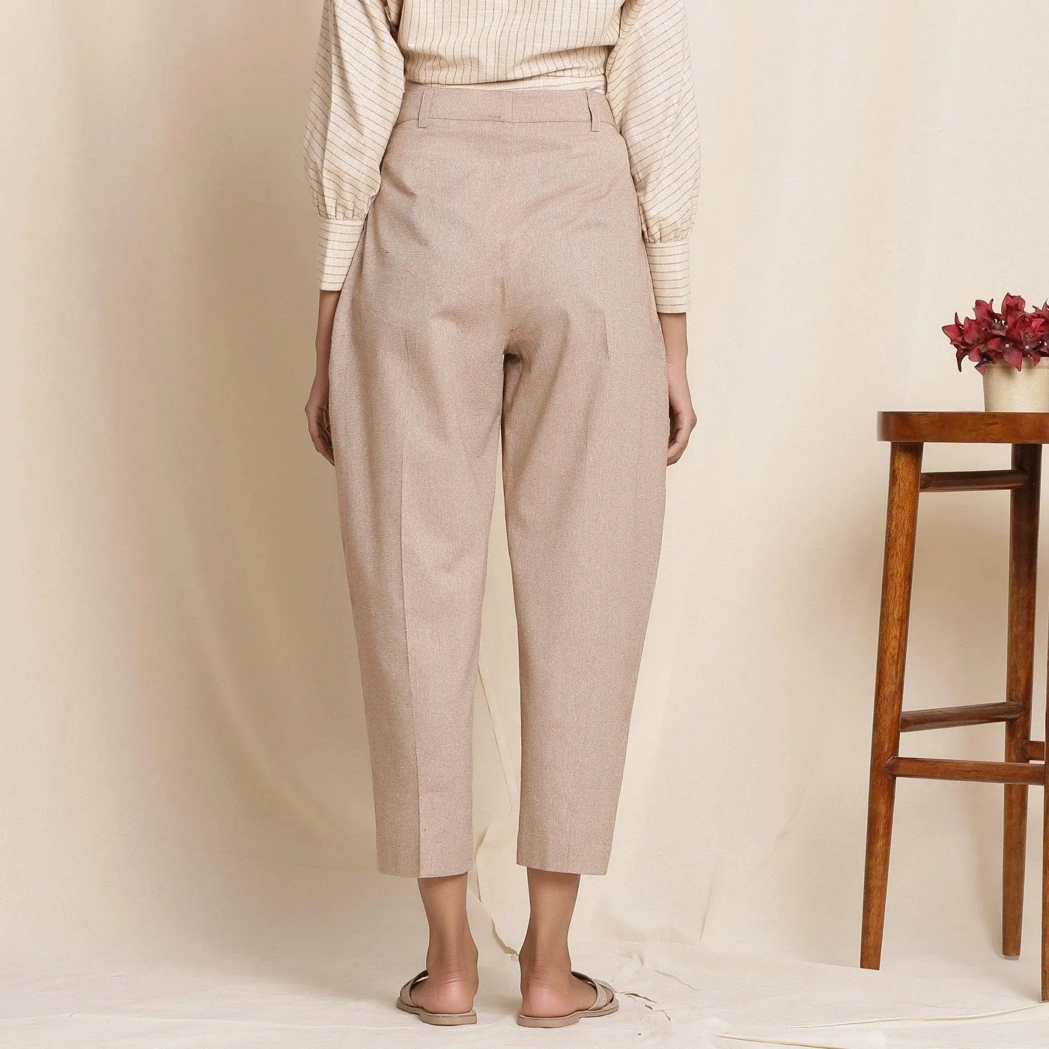 Dusk Brown Cotton High-Rise Pegged Chino Pant