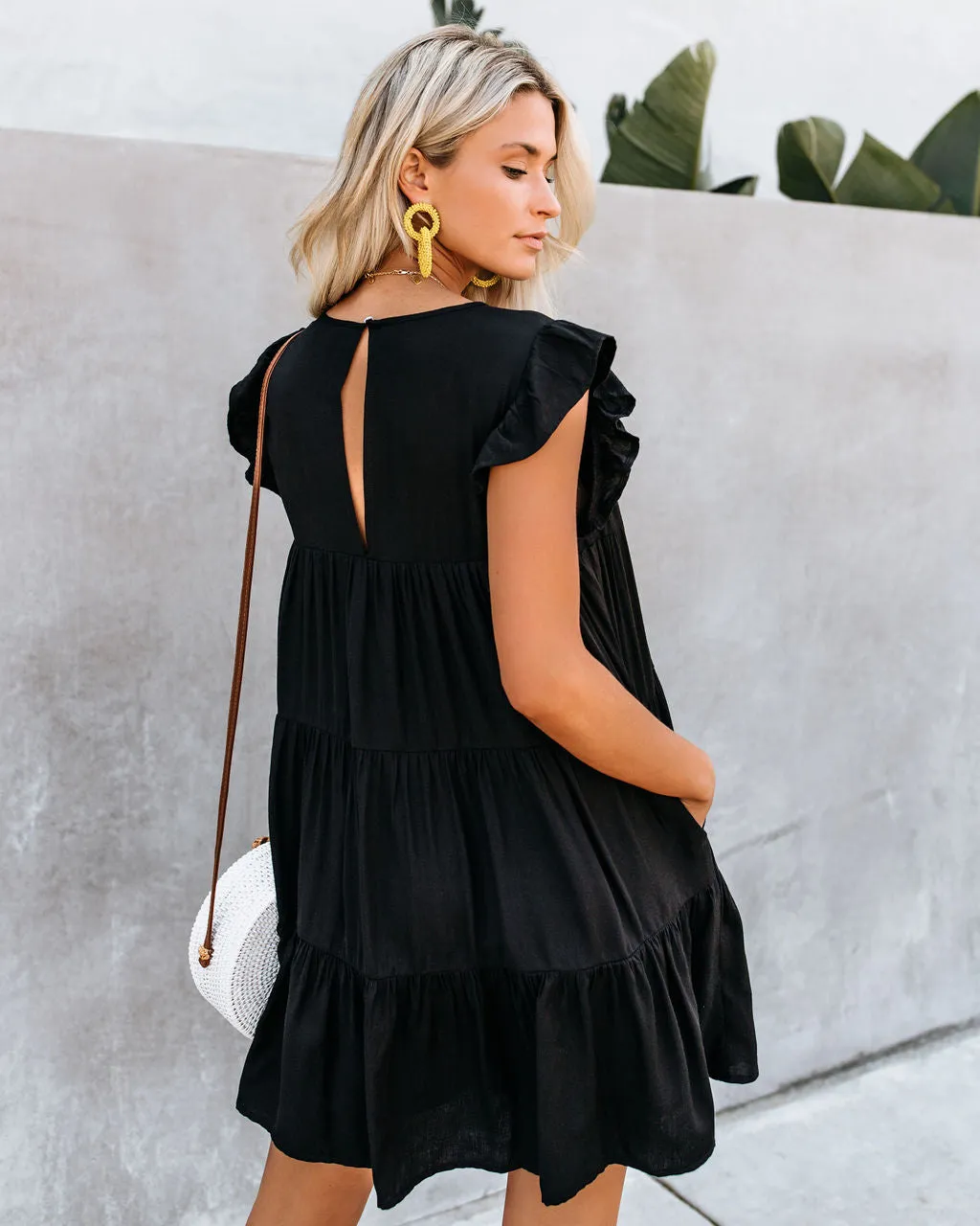 East Coast Pocketed Tiered Babydoll Dress - Black