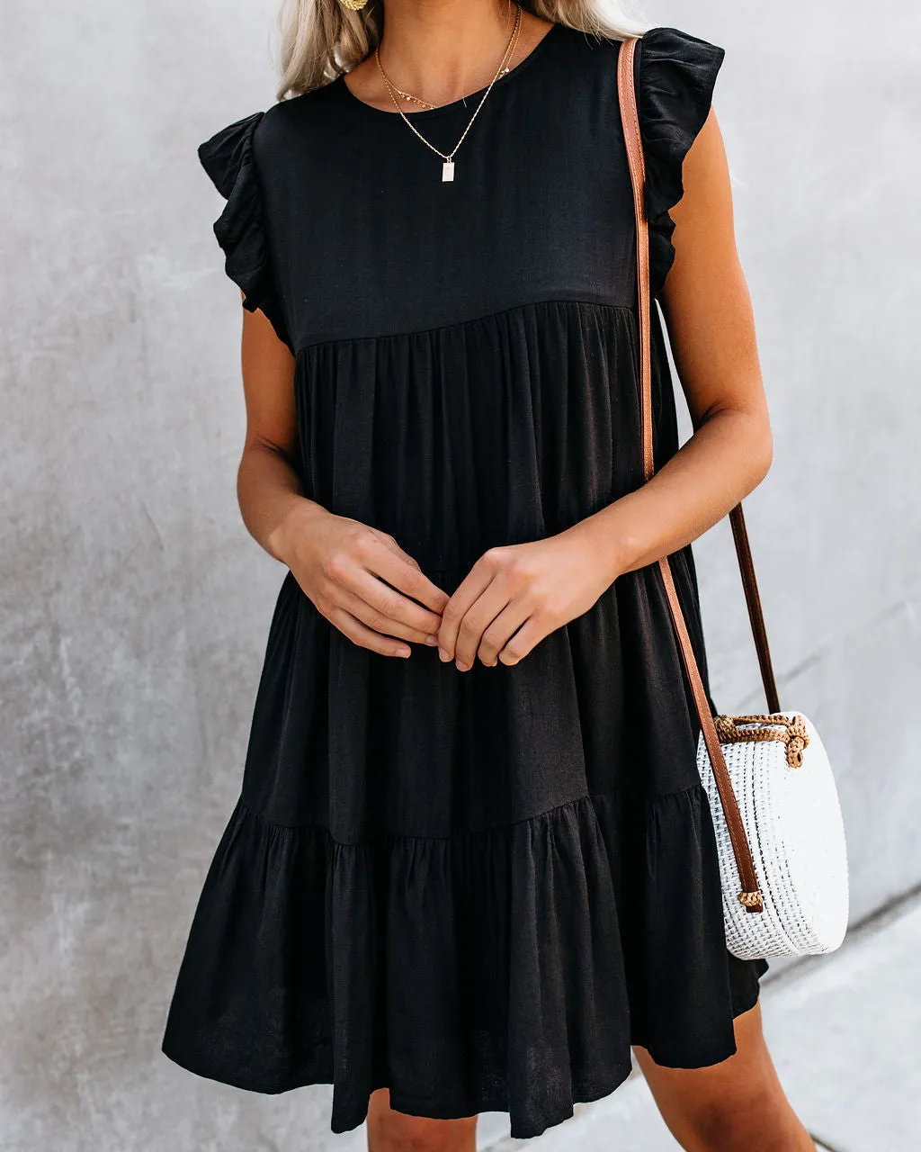 East Coast Pocketed Tiered Babydoll Dress - Black