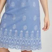 Embroidery and Cutwork Linen A-Line Skirt