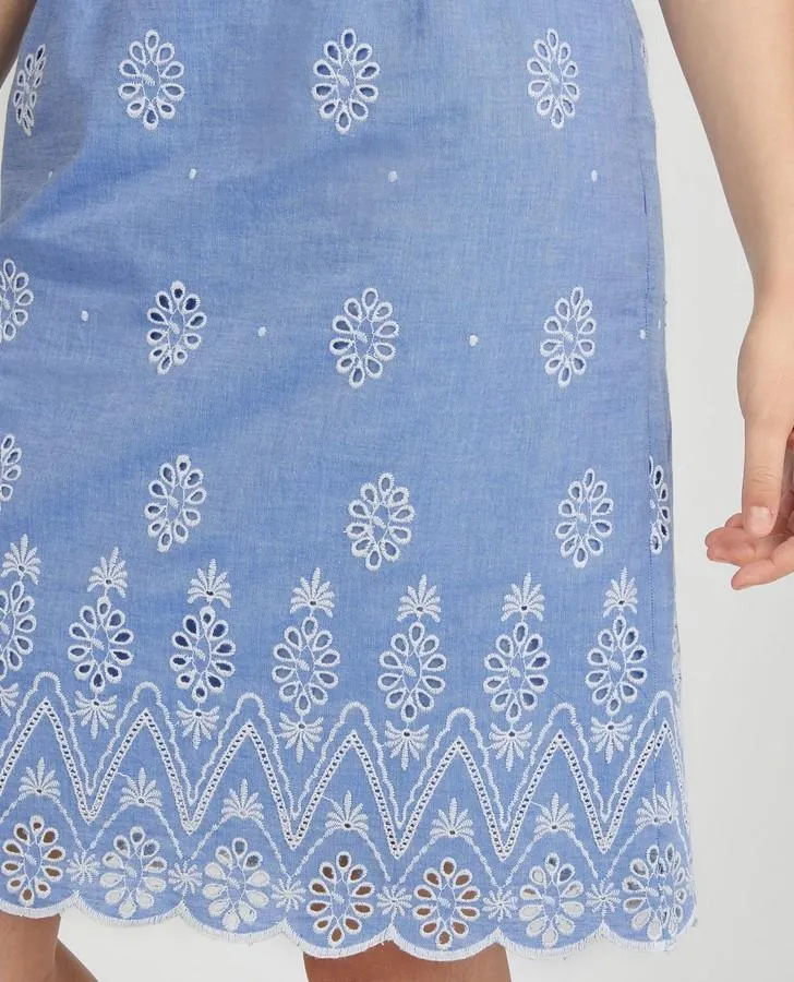 Embroidery and Cutwork Linen A-Line Skirt