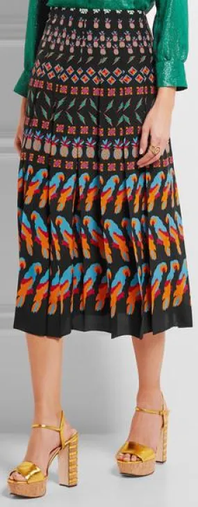 Exotic Print Pleated Skirt