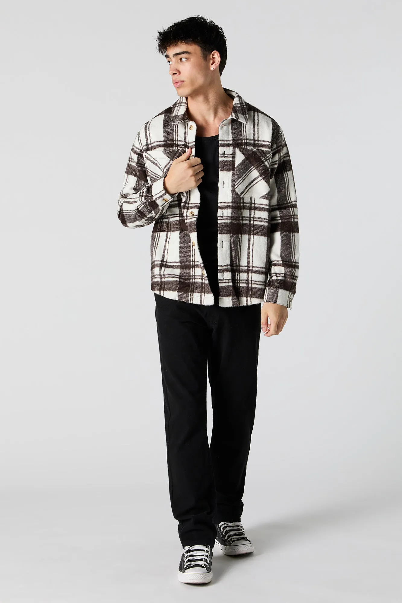 Faux Mohair Plaid Shacket