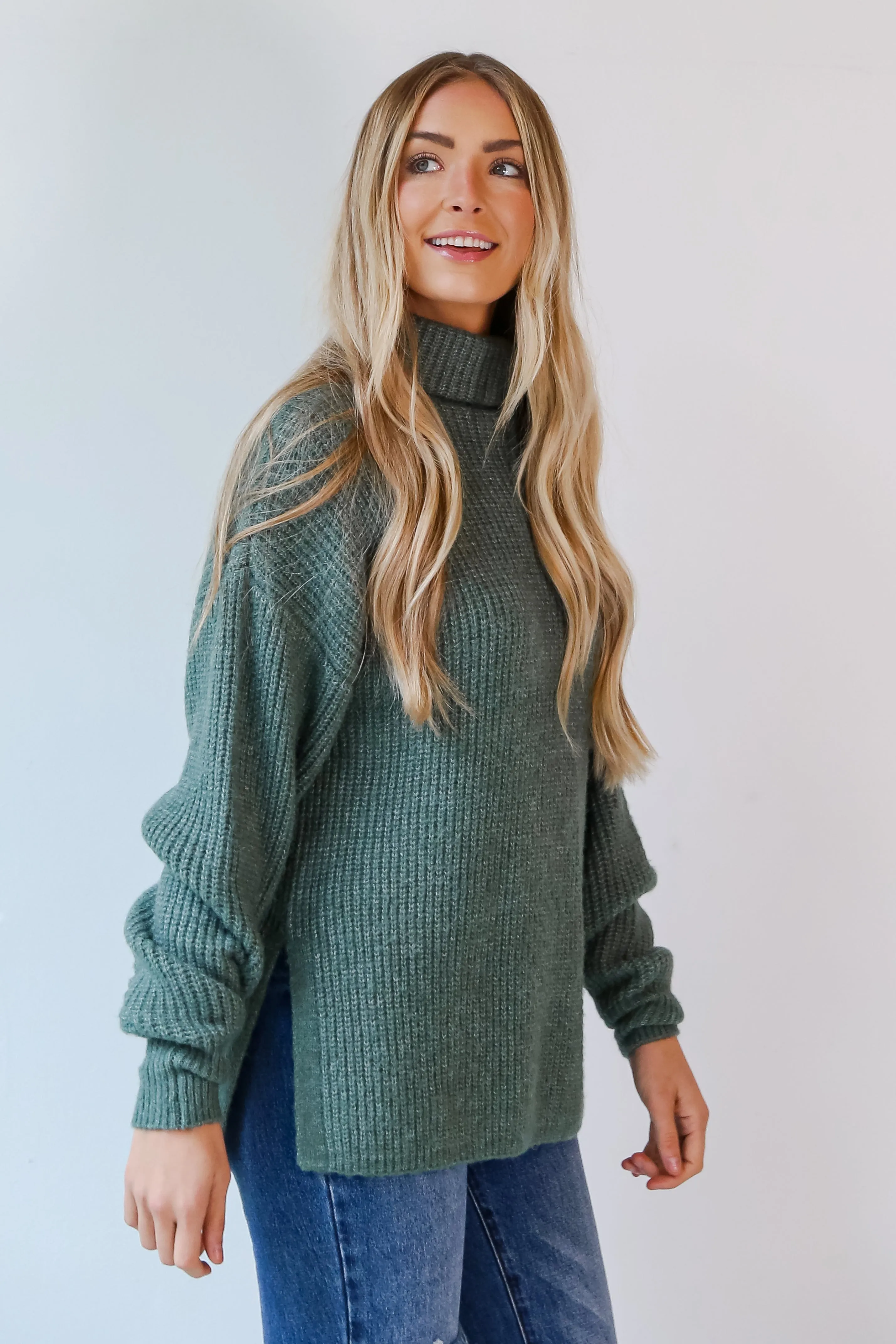 FINAL SALE - Stay Right There Sage Turtleneck Oversized Sweater