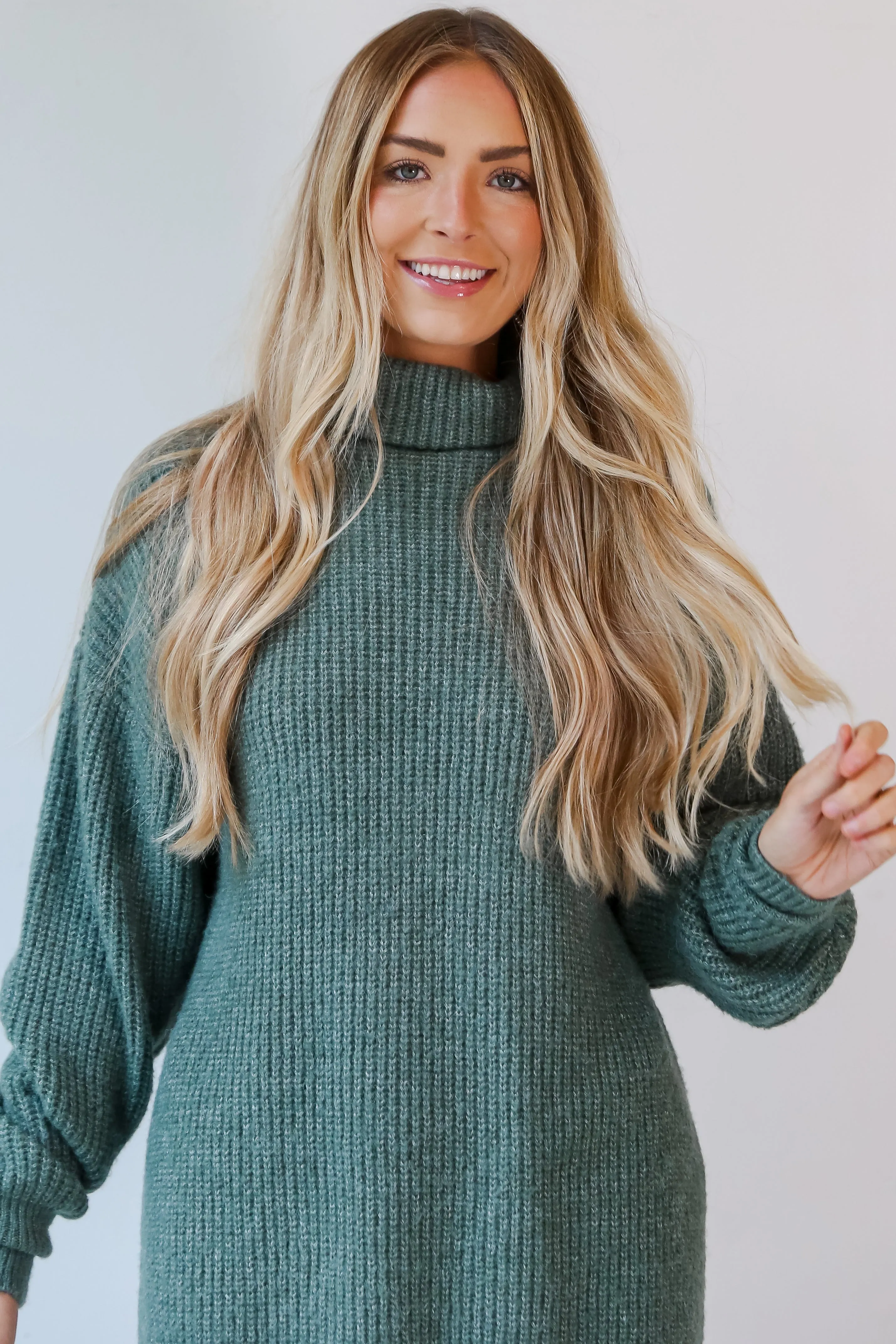 FINAL SALE - Stay Right There Sage Turtleneck Oversized Sweater