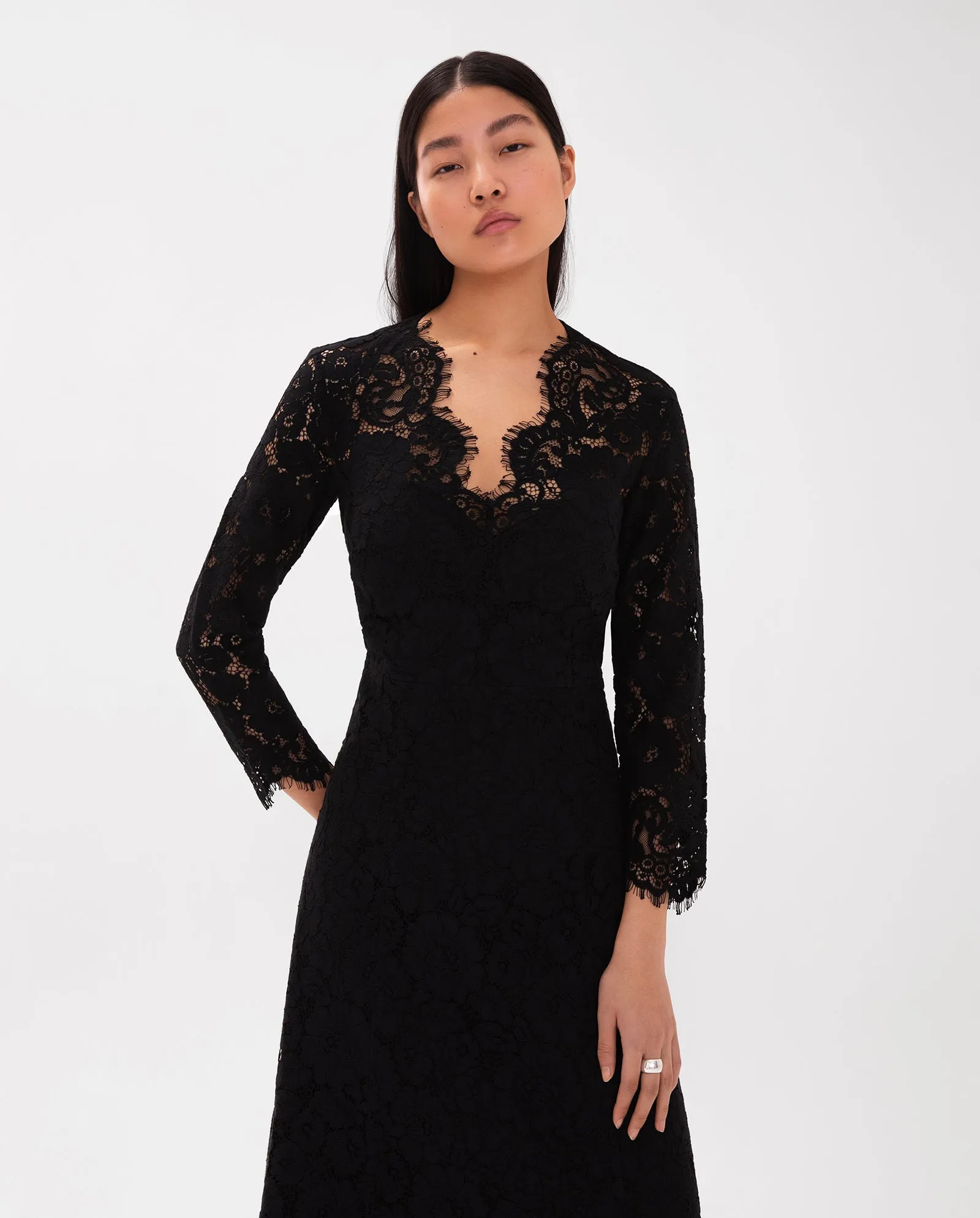 Flared Midi Lace Dress