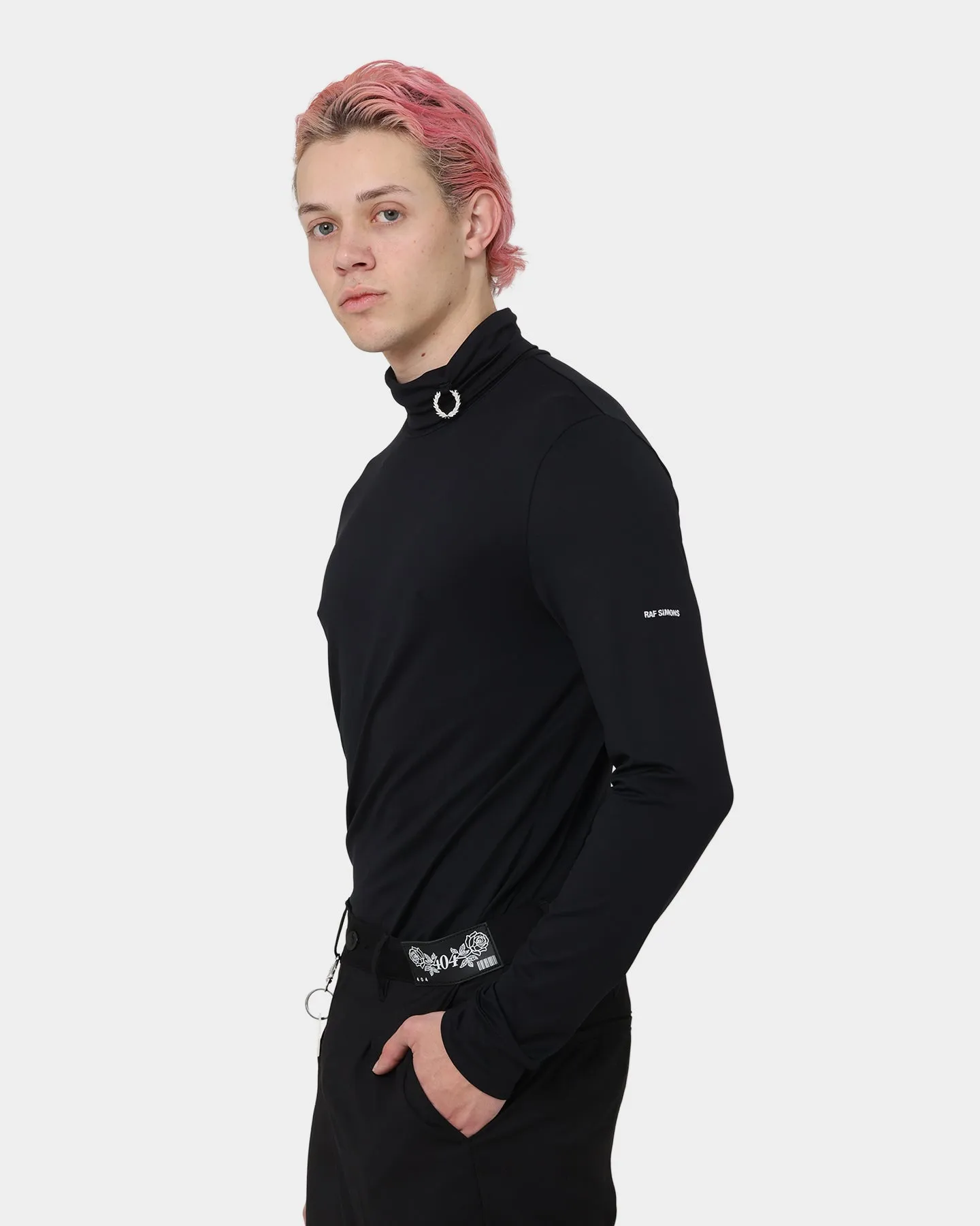 Fred Perry X Raf Simons Laurel Detail Roll Neck T-Shirt Black